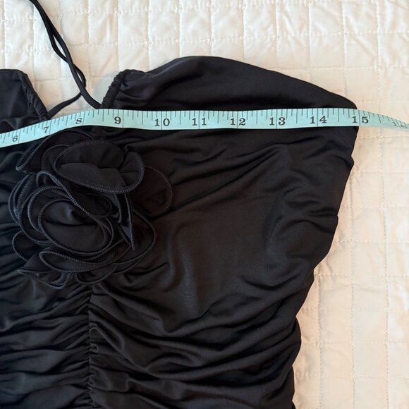 Express Black Ruched Halter Bodysuit With Floral Accent M - Picture 6 of 7